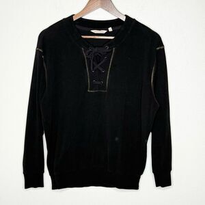 Soft Surroundings Black with Gold Stitching Crewneck Sweatshirt - Women’s US XS
